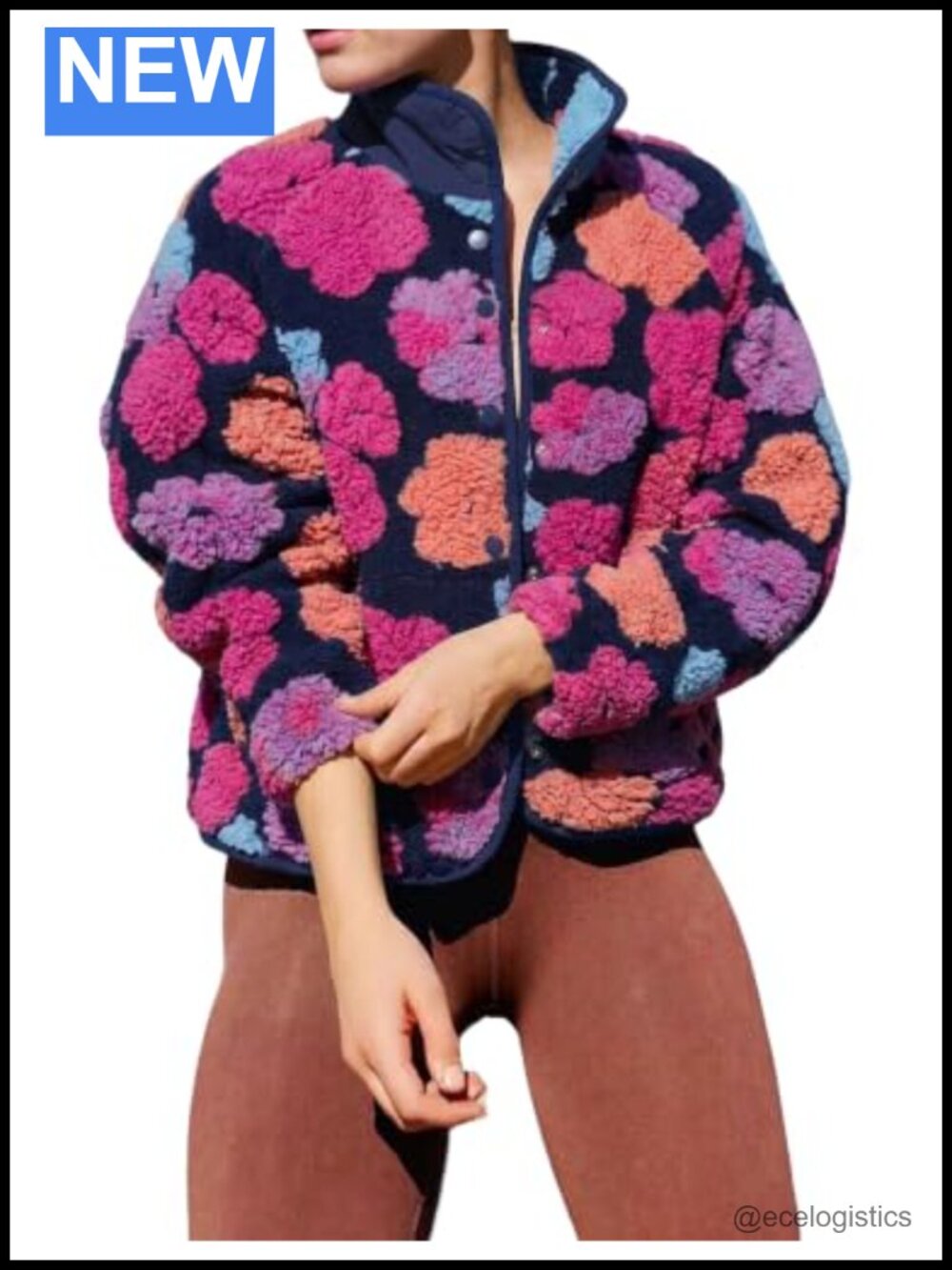 Fleece Shacket Snap Button Floral Jacket